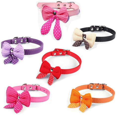 Knit Bowknot Adjustable Leather Dog Pet Collars