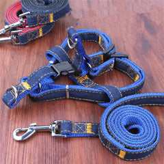 Colorful Jean Denim Leash Harness Dog Collar