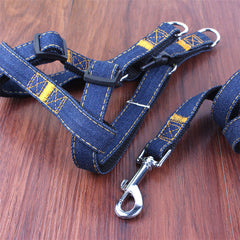 Colorful Jean Denim Leash Harness Dog Collar