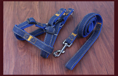 Colorful Jean Denim Leash Harness Dog Collar