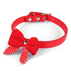 Knit Bowknot Adjustable Leather Dog Pet Collars