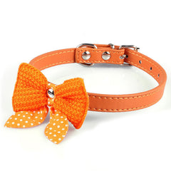 Knit Bowknot Adjustable Leather Dog Pet Collars