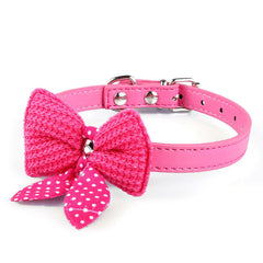 Knit Bowknot Adjustable Leather Dog Pet Collars