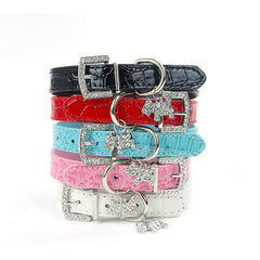 Leather Dog Collar Rhinestone Pet Accessories