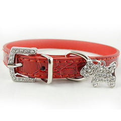 Leather Dog Collar Rhinestone Pet Accessories