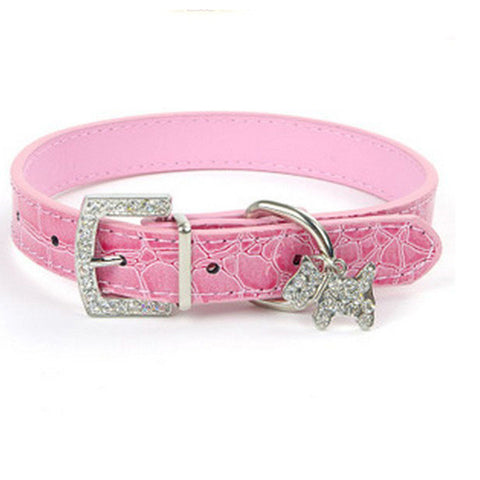 Leather Dog Collar Rhinestone Pet Accessories